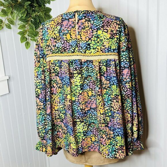 It’s Women's Plus 2XL Multicolor Blouse Ballon Sleeves Abstract Colorful Scoop - Picture 5 of 14